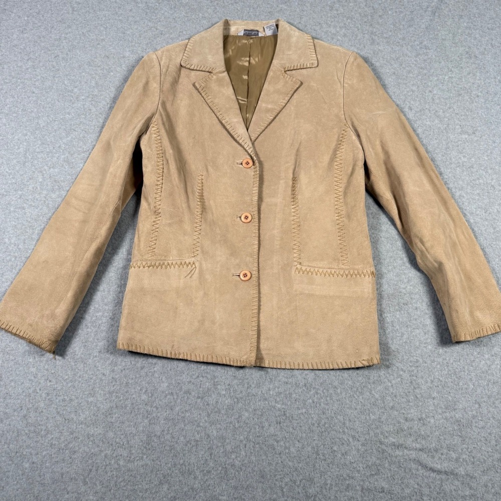 Madison Studio Tan Suede Leather Western Blazer Jacket Womens 14 Beige Boho